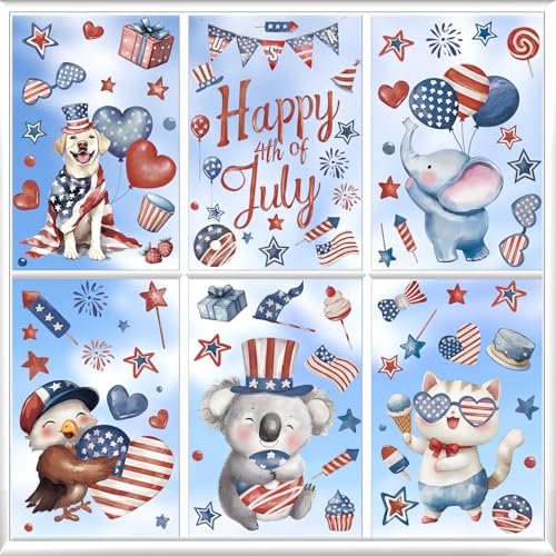 4th of July Patriotic Window Clings - 6 Reusable Stickers