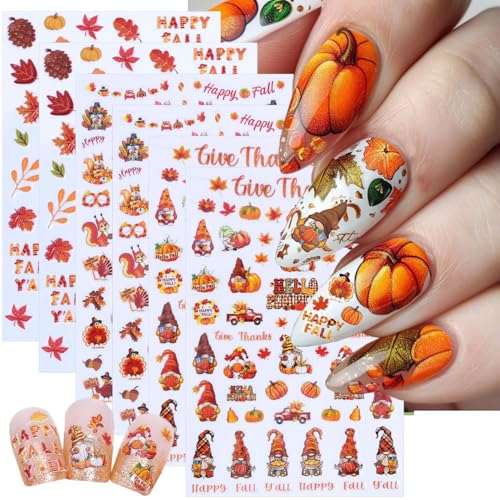 Fall Nail Stickers 3D Self-Adhesive Thanksgiving Maple Leaf Decals