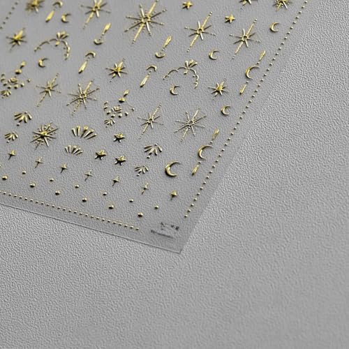 POWPOP 3D Gold Star & Moon Nail Art Stickers Laser Bronzing Decals