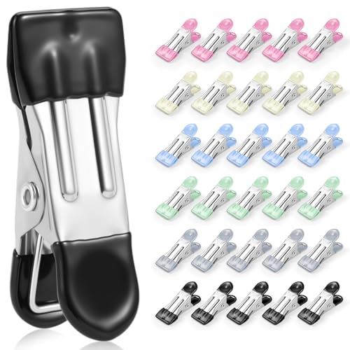 Senbowe 30 Pack Metal Chip Clips - Rubber Coated, 6 Colors
