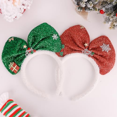 ANBALA 2-Pack Christmas Bow Headband Red Green Holiday Hair Accessories