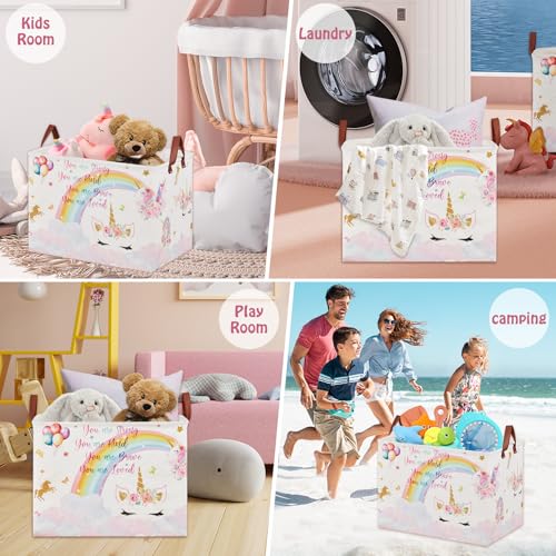 Unicorn Laundry Basket - Pink Collapsible Toy Storage Bin for Kids Room
