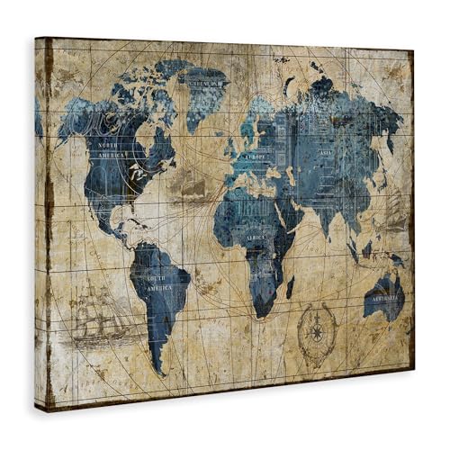 Stupell Industries Vintage Abstract World Map Design Decorative Wall Hangings, multi-color, 16x20, Gallery Wrapped Canvas