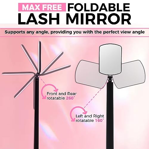 Large Square Lash Mirror for Eyelash Extensions, 260° Rotating Portable Eye Check Tool