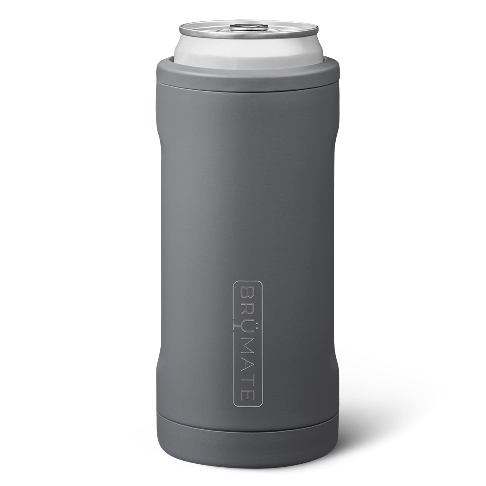 BrüMate Hopsulator Slim Can Cooler Insulated for 12oz Slim Cans | Skinny Can Insulated Stainless Steel Drink Holder for Hard Seltzer, Beer, Soda, and Energy Drinks (Matte Gray)