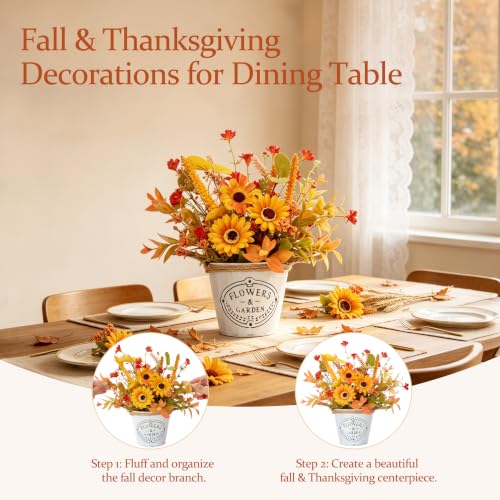 Fall Thanksgiving Table Centerpiece with Flowers - Vintage Metal Pot