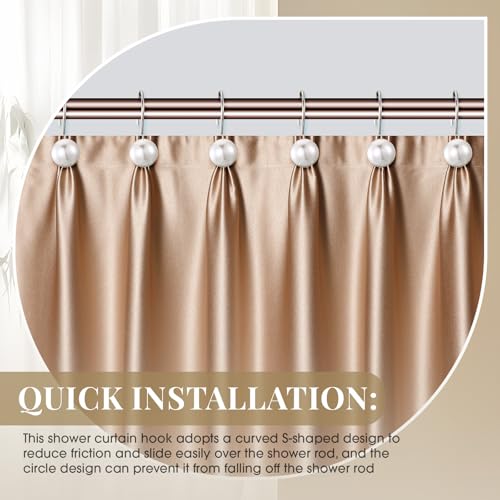 Threehoney 12 Pcs Ivory Pearl Shower Curtain Hooks - Vintage Rustproof