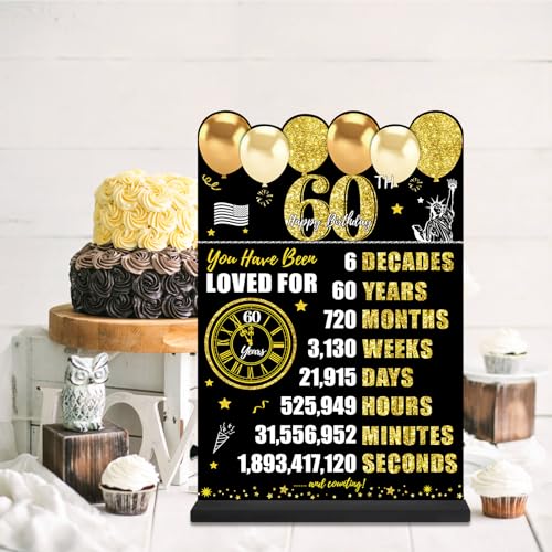 60th Birthday Acrylic Table Sign - Black Gold Vintage Design