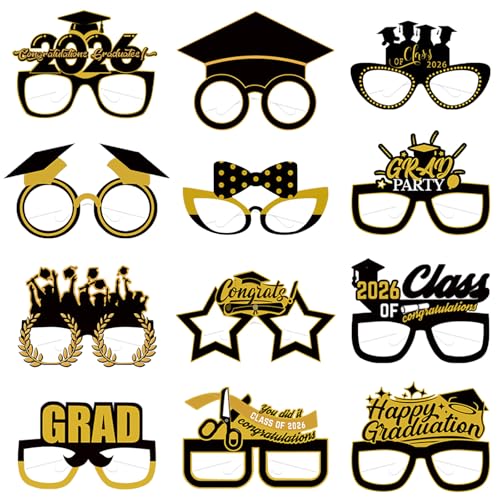 12 Pack Black Gold Graduation Eyeglasses for Class of 2024