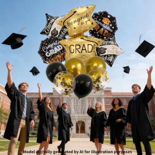 11-Piece 2026 Graduation Balloon Bouquet Set Black and Gold Party Decor