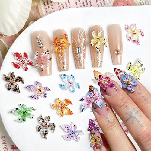 3D Flower Nail Charms Hibiscus Floral Gems for Acrylic Nails 60PCS