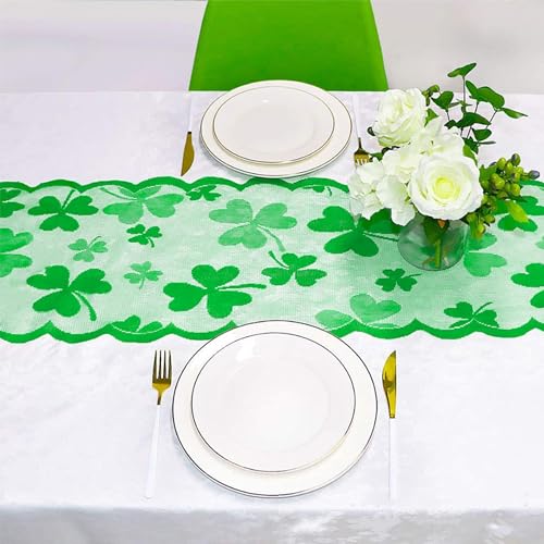 St. Patrick's Day Green Shamrock Lace Table Runner - Irish Party Decor