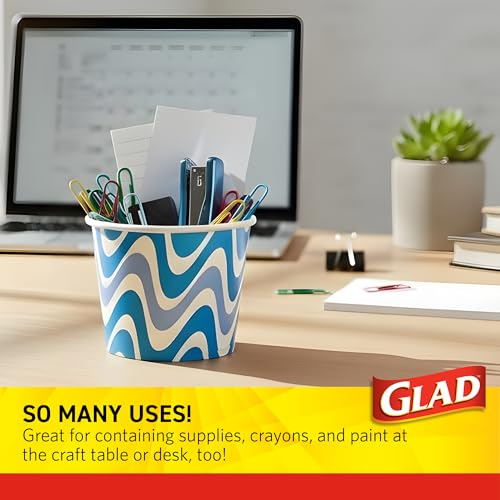 Glad Everyday Disposable Paper Snack Bowls 12 oz Blue Wave Print, Pack of 20