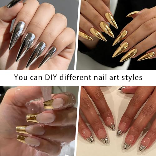 UTLANEYA 2Pcs Gold and Silver Chrome Nail Powder Metallic Mirror Effect Pigment