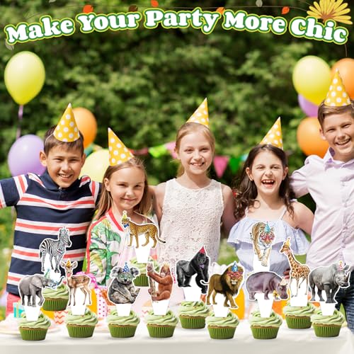 36 PCS Jungle Safari Cupcake Toppers for Birthday Parties