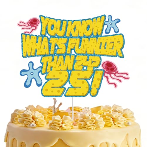 Funny 25th Birthday Cake Topper - Yellow Cartoon Cardstock with Acrylic Sticks