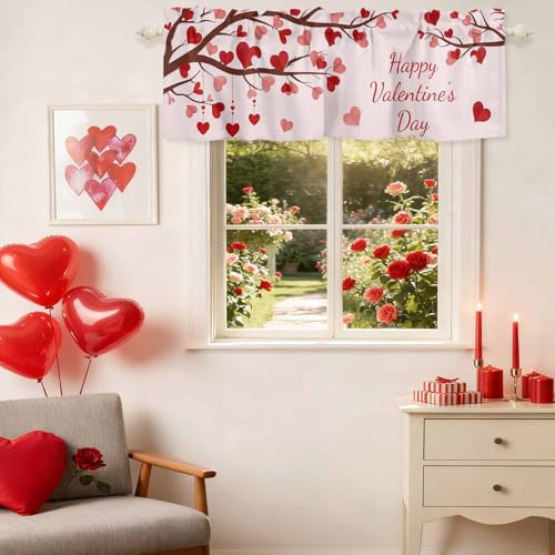 Valentine's Day Window Valance - Red Pink Love Heart Design, 54x18