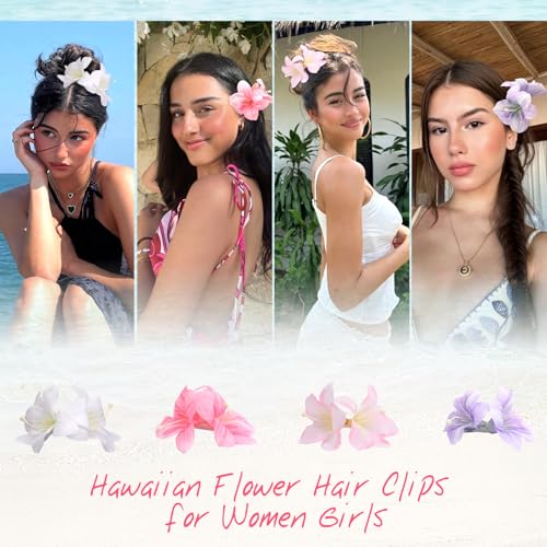 Hawaiian Flower Hair Clips 4PCS 3.9 Inch Double Plumeria Hibiscus Clips
