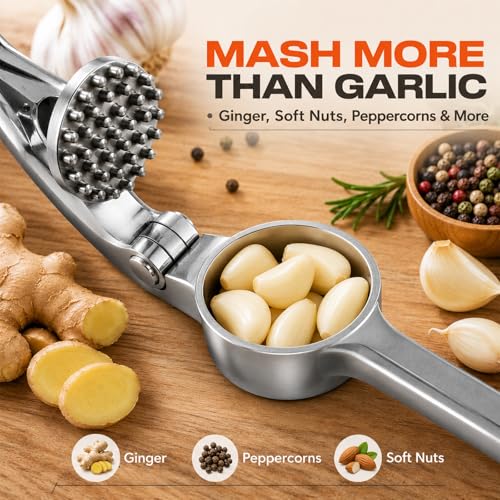 CUNSENR Garlic Press Set - Silver, Ergonomic & Easy Clean Mincer