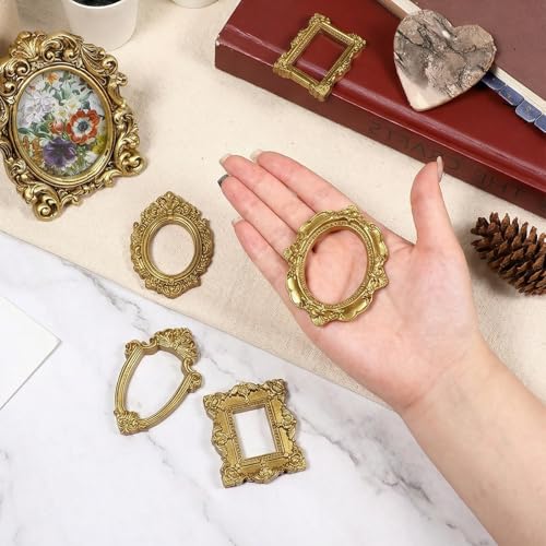 10 Mini Gold Picture Frames - Vintage Resin Wall & Table Displays