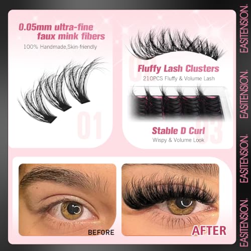 EASITENSION Manga Lash Clusters Wispy DIY Eyelash Extensions Kit 210pcs D Curl