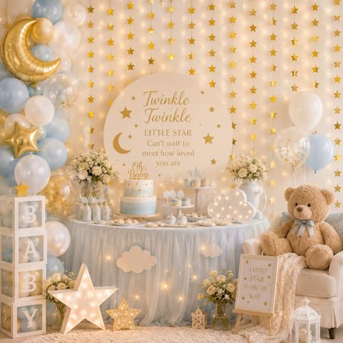 Gold Star Garland - 66 FT Double-Sided Paper Banner with 165 Stars