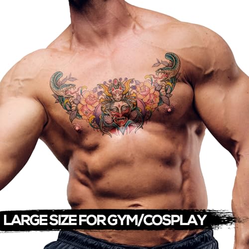 Kotbs Large Temporary Tattoos - 6 Sheet Waterproof Body Art for Chest & Back