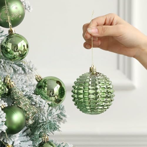 48-Pack Green Shatterproof Christmas Ornaments Set with Glitter and Holiday Decorations