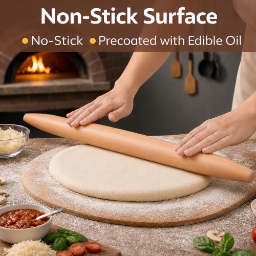 17-Inch European Beech Wood French Rolling Pin - Non-Stick Dough Roller for Baking