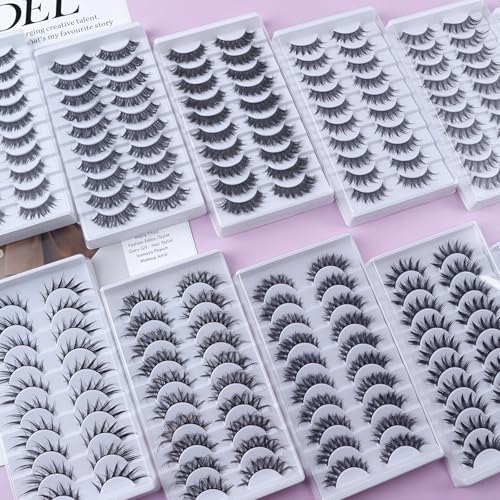 Klfoho 10 Pairs Wispy Cat Eye False Eyelashes Wet Look Manga Lashes