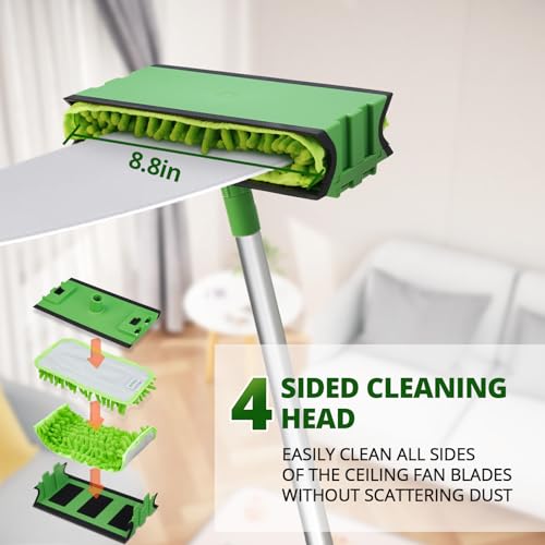 Ceiling Fan Duster with Reusable Microfiber Pads - 2-Piece Set