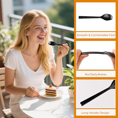 50-Pack 6.3-Inch Heavyweight Disposable Sporks - Black Plastic Utensils for Parties & Catering