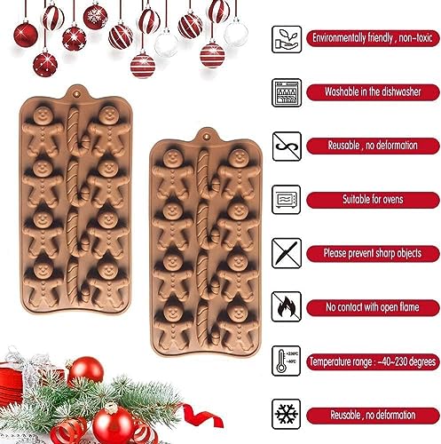 Christmas Silicone Candy Mold 2-Pack - Gingerbread & Candy Cane Shapes for Baking & Crafts