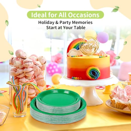 LANLISA Green Disposable Paper Plates Set 100 Count - 50 7-Inch & 50 9-Inch