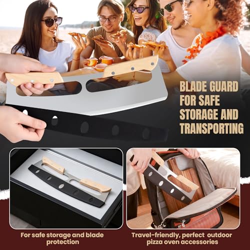 Gicyiit 14-Inch Stainless Steel Rocker Pizza Cutter with Wooden Handle, Sharp & Safe Kitchen Tool