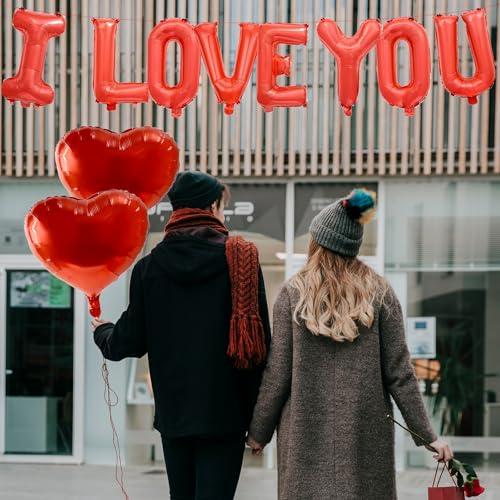 I LOVE YOU Balloon Set - 16 Inch Mylar Letter & Heart Balloons
