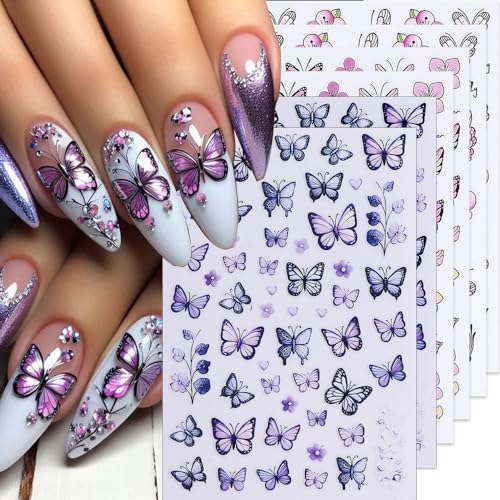 Flower & Butterfly Nail Art Stickers - 6 Sheets Spring Daisy Decals