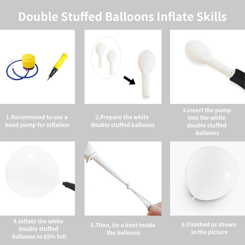 Skiennix White Double Stuffed Balloons - 115 Pcs in Various Sizes for Birthday & Wedding Decor