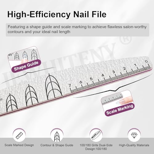 JEWHITENY 9-Piece Dual-Sided Nail File Set 100/180 Grit Emery Boards