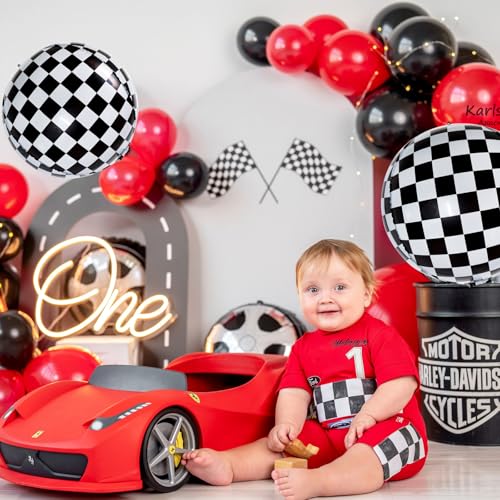 TONIFUL 8Pcs 22 Inch Round Checkered Foil Balloons