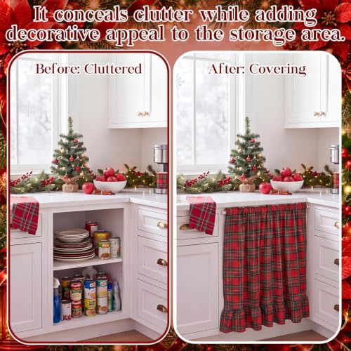 Christmas Red Plaid Cabinet Curtains with Ruffles - 35 x 35 Inches - VitalCozy Variation