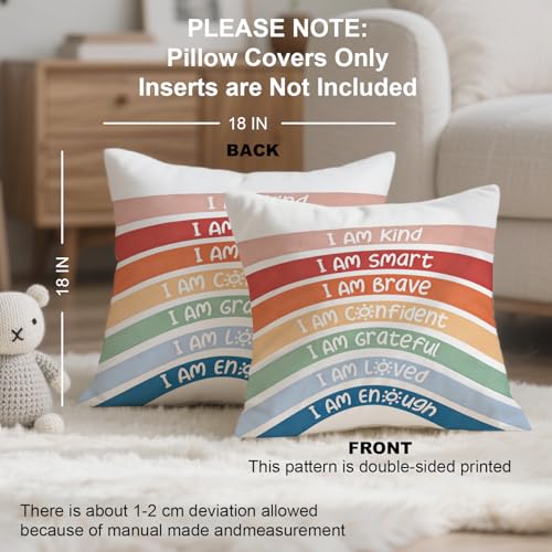 Rainbow Positive Affirmations Throw Pillow Cover, 18x18