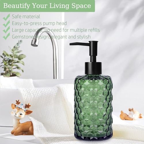 17oz Green Honeycomb Glass Soap Dispenser with Black Pump