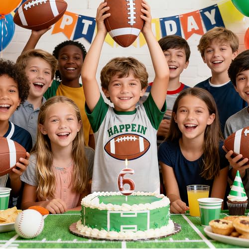 Football Number 6 Birthday Candle - Rugby Stripe Cake Topper