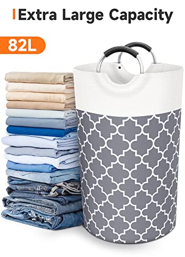 Collapsible 82L Laundry Basket with Handles - Grey Hamper
