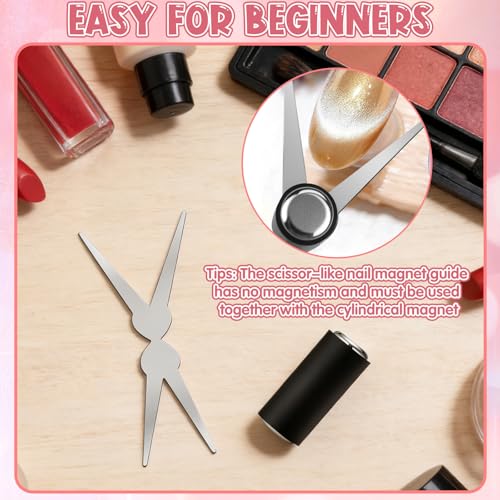 3Pcs Cat Eye Magnet Kit for Nails - 3-in-1 Tool with Scissor & Cylinder Magnets for Gel Polish Designs