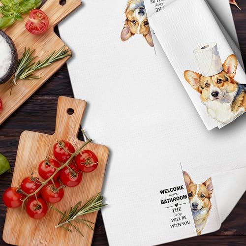 Corgi Lover Hand Towels Set of 2 - Funny Dog Gifts, 16x24 Inches