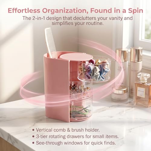 All-in-One Hair Accessories Organizer with Rotating Brush Holder