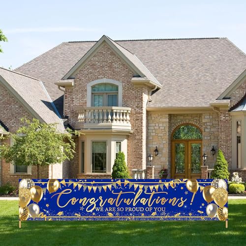 Avezano Blue and Gold Graduation Banner 2026 - 98x20 Inch