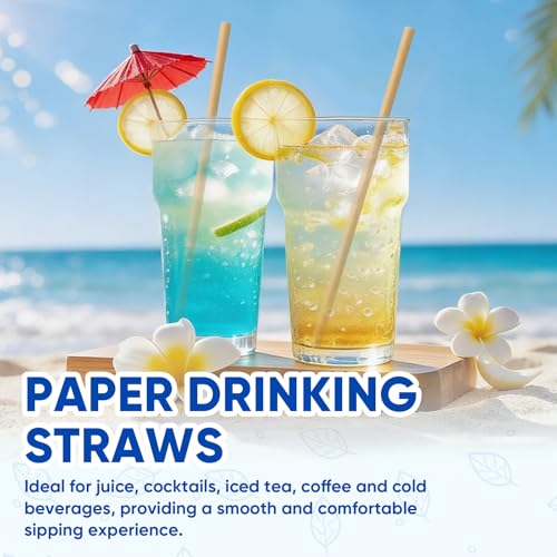 300 Compostable Brown Paper Straws - 7.75" Eco-Friendly Drinking Straws